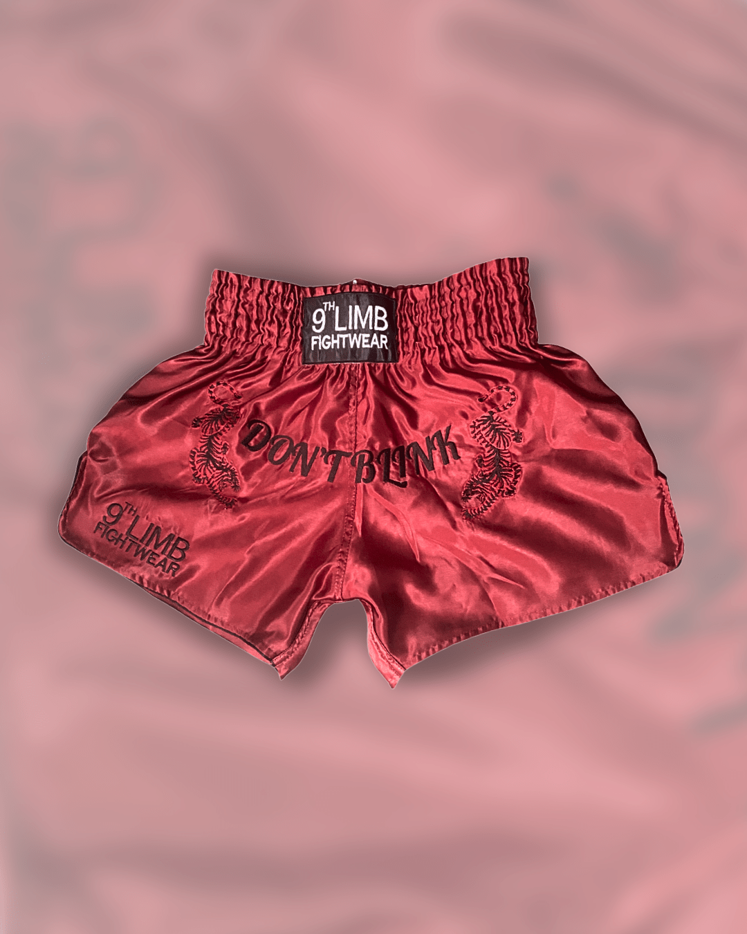 Dark Red 9th Limb “Don’t Blink” Muay Thai Shorts – Satin Fightwear - 9thLimbHQ