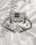 Grey 9th Limb “Don’t Blink” Muay Thai Shorts – Satin Fightwear - 9thLimbHQ