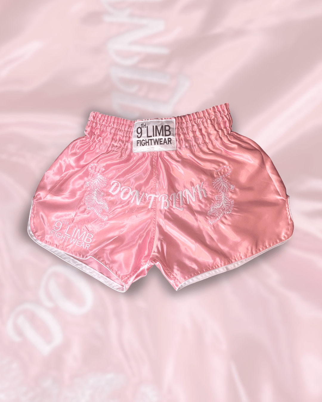 Pink 9th Limb “Don’t Blink” Muay Thai Shorts – Satin Fightwear - 9thLimbHQ