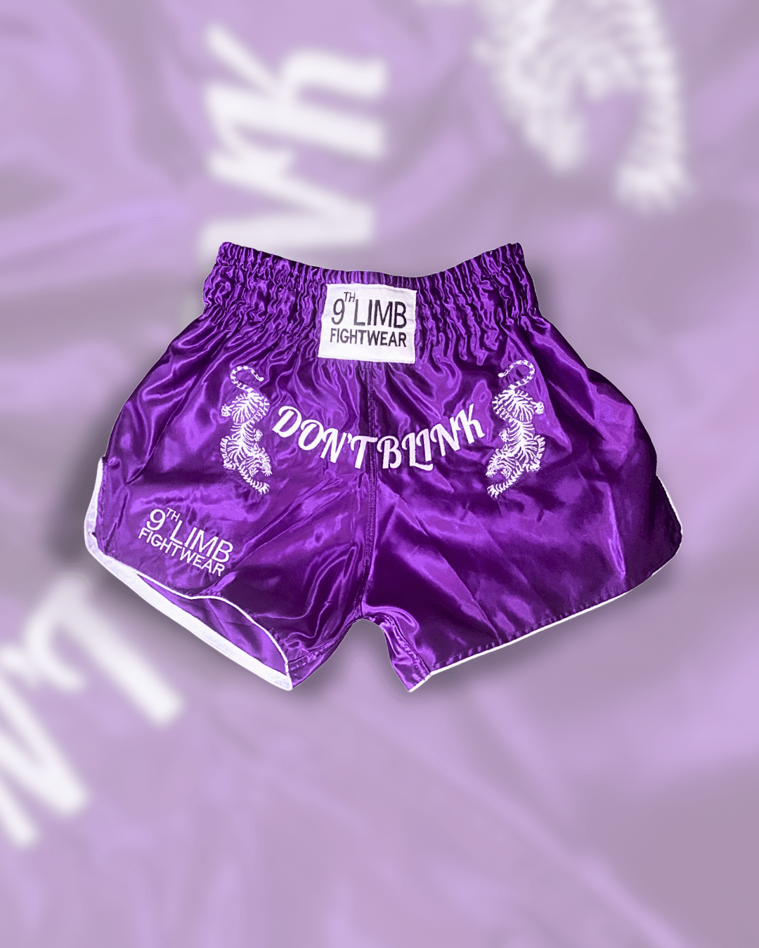 Purple 9th Limb “Don’t Blink” Muay Thai Shorts – Satin Fightwear - 9thLimbHQ