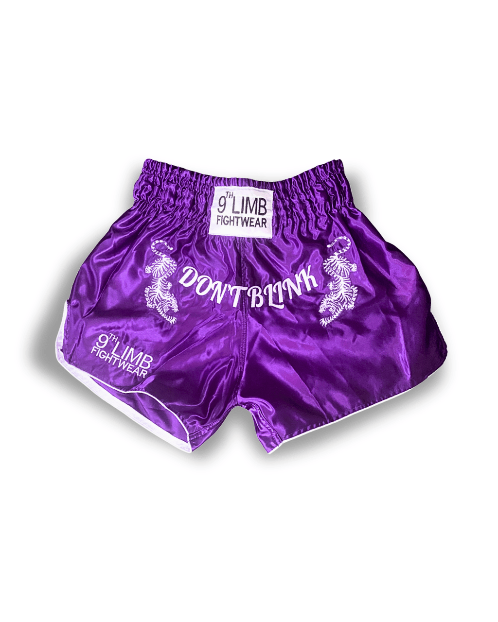 Purple 9th Limb “Don’t Blink” Muay Thai Shorts – Satin Fightwear - 9thLimbHQ