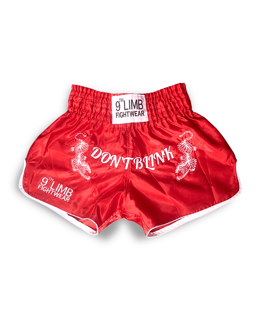 Red 9th Limb “Don’t Blink” Muay Thai Shorts – Satin Fightwear - 9thLimbHQFightwear